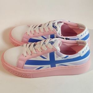 John Richmond pink & blue printed leather union jack sneakers, EU41, NWT, SS23
